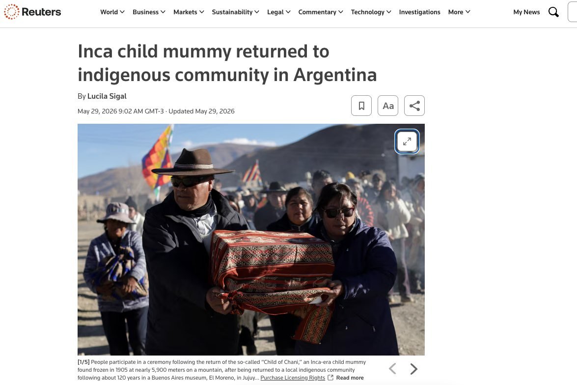 REUTERS - Inca child mummy returned to indigenous community in Argentina